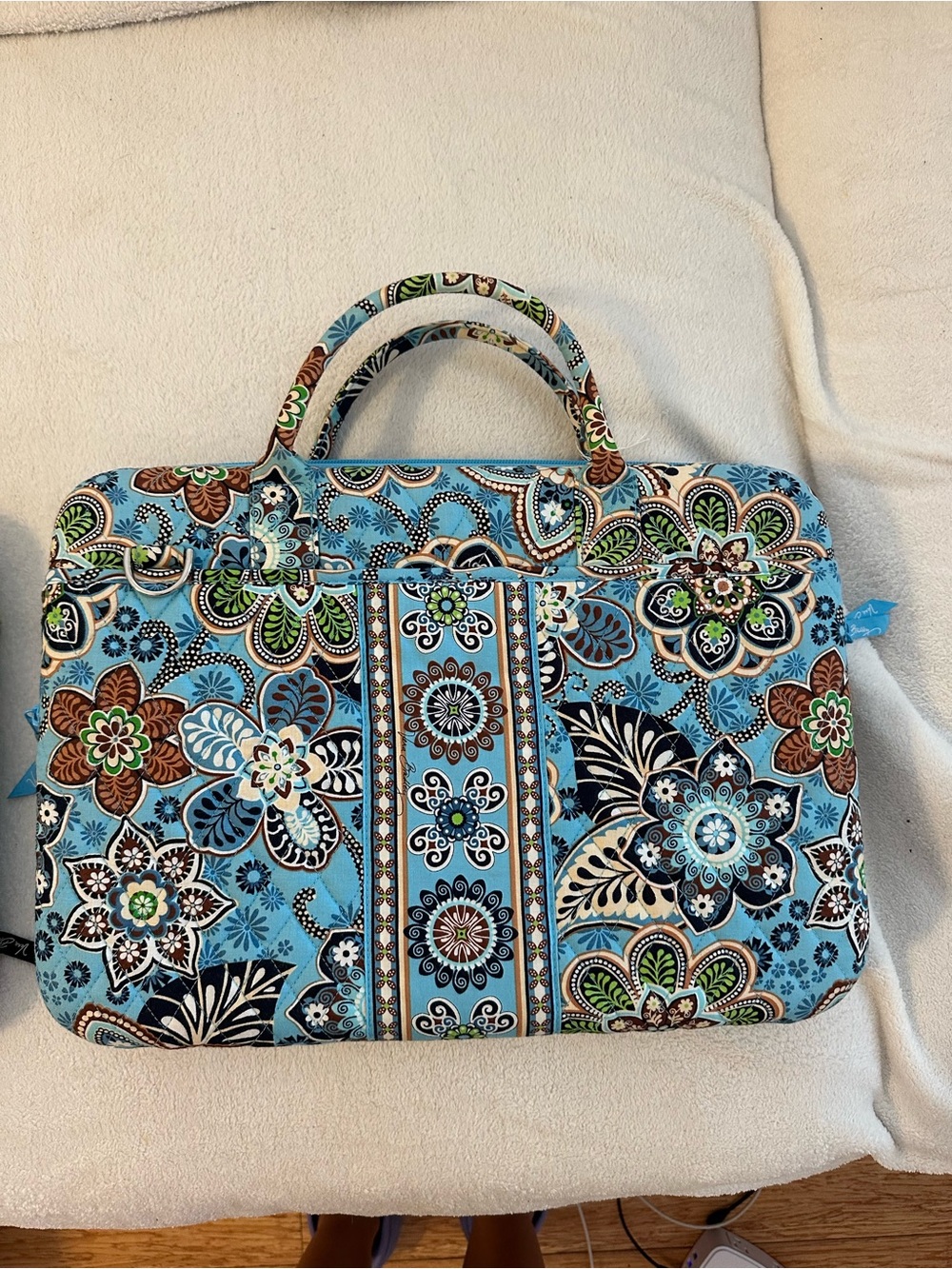 Vera Bradley Turquoise Floral Quilted Laptop Tote